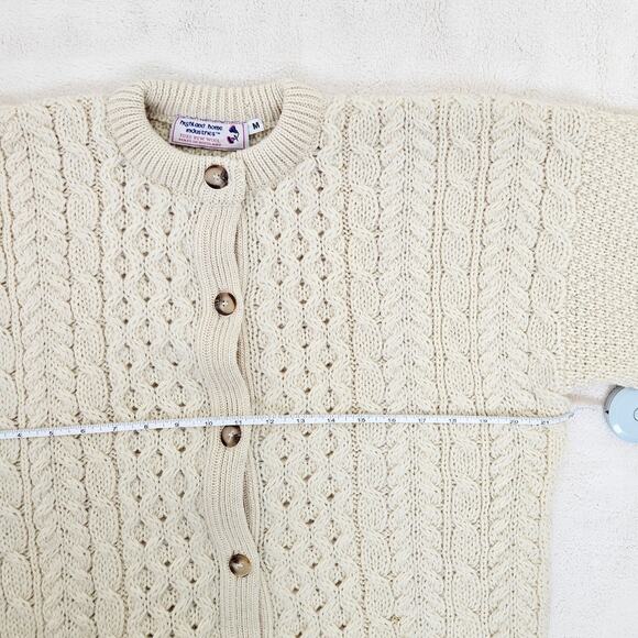 VTG Ivory 100% Wool Cardigan Chunky Fisherman Made in Scotland Cottage Womens M - Picture 8 of 10